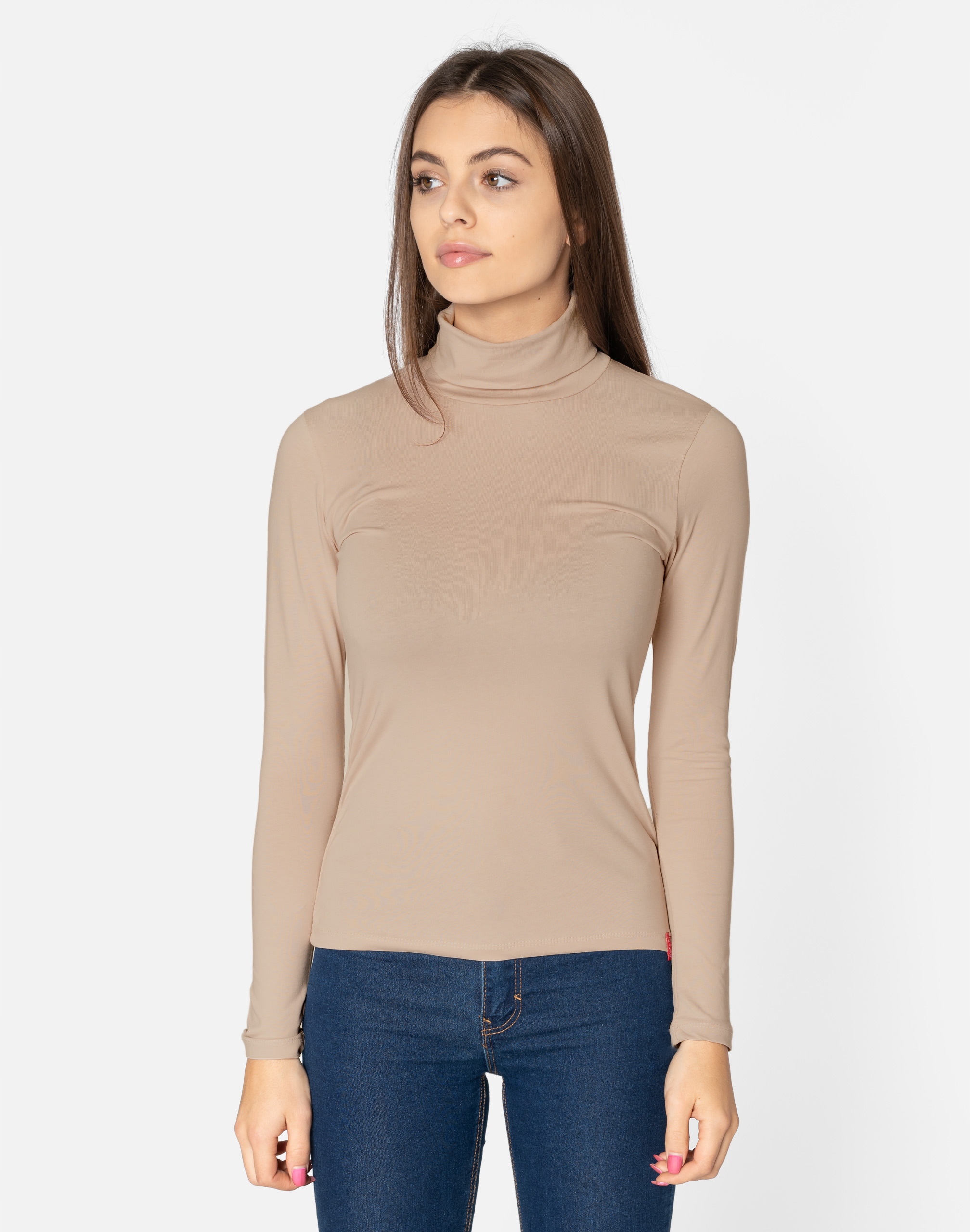 Golf Damski Cienki Sweter Golfy 8112-20 r L/XL Kolor beżowy