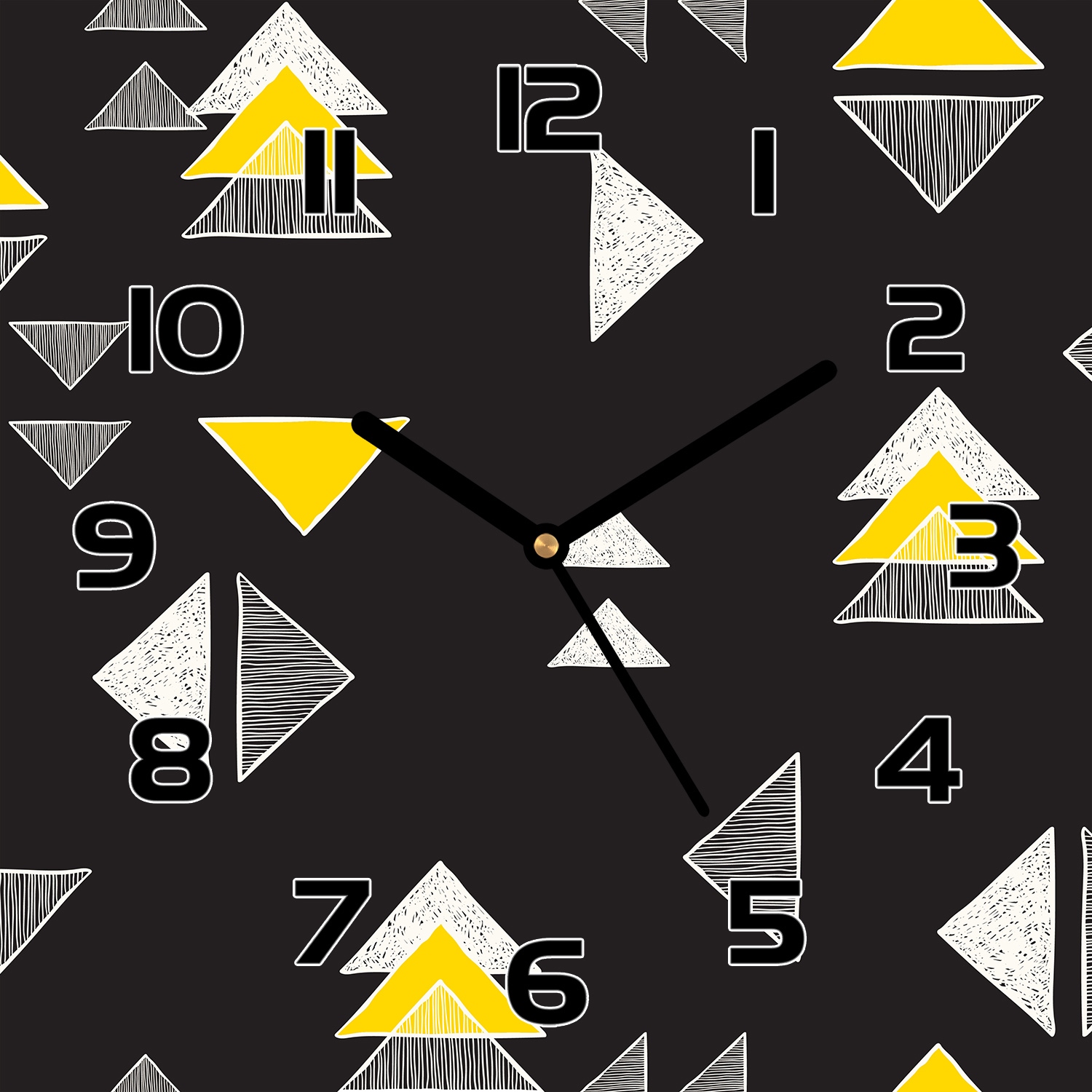 

Zegar na szkle Ręcznie rysowane trójkąty 30x30 cm