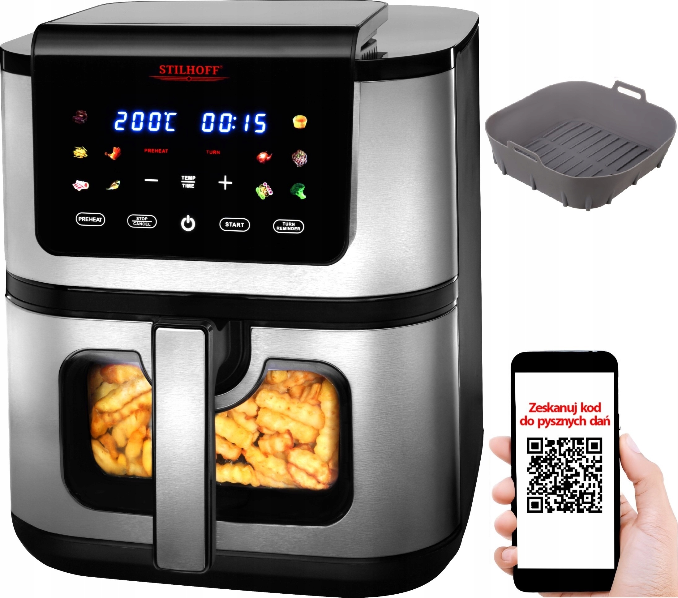 Fritéza bez tuku velká Air Fryer 8,5L Airfryer silikonová vložka