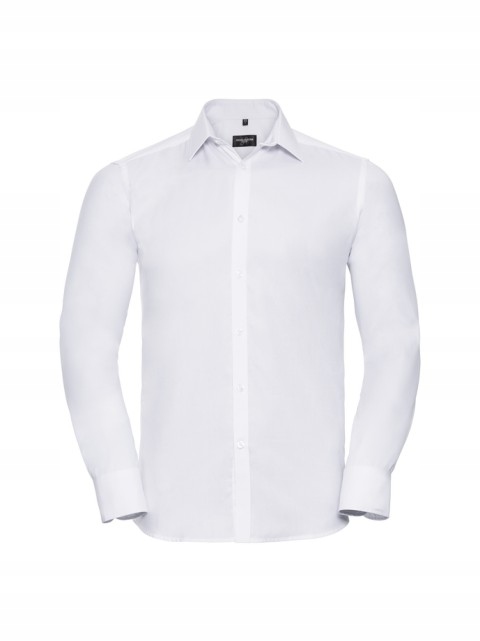 Pánská košile Russell s dlouhým rukávem, vzor rybí kosti, bílá, velikost L