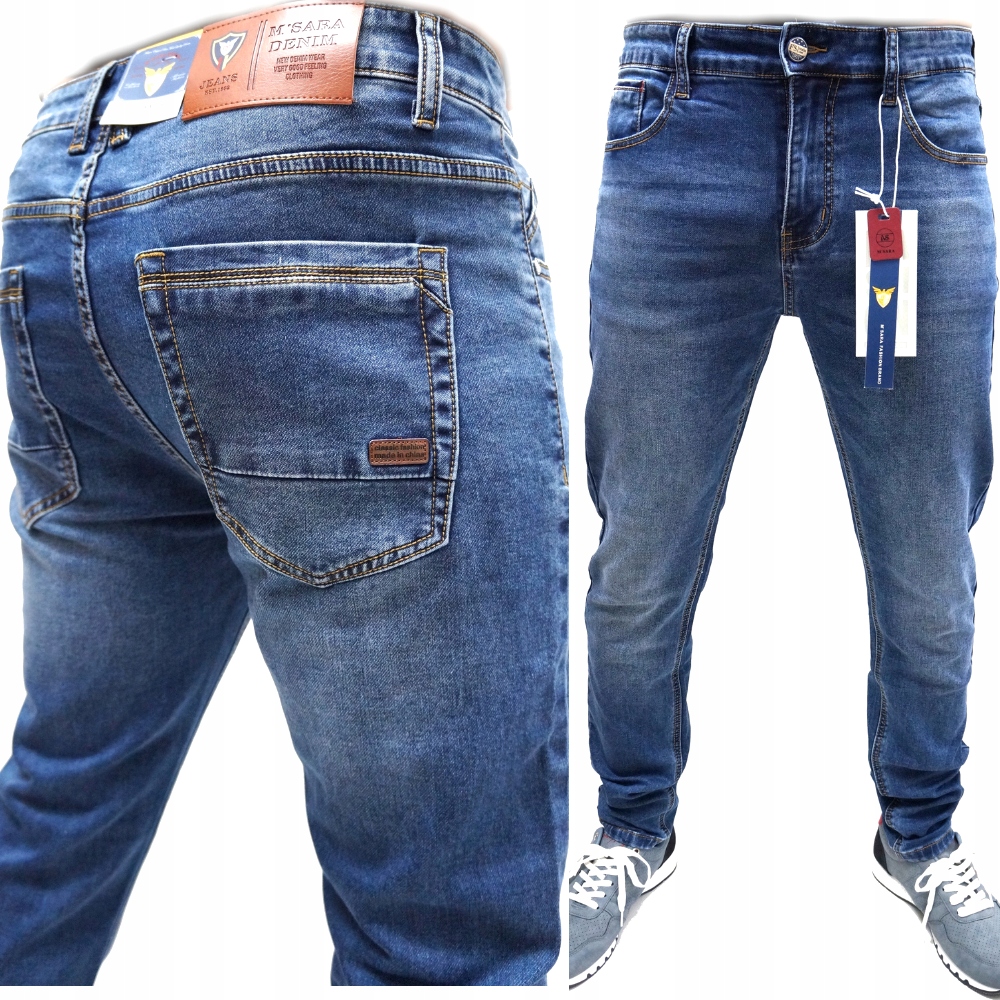 M.sara Denim Pánské Džínové Kalhoty Zúžené Nohavice Slim Tmavě Modré W34 L32
