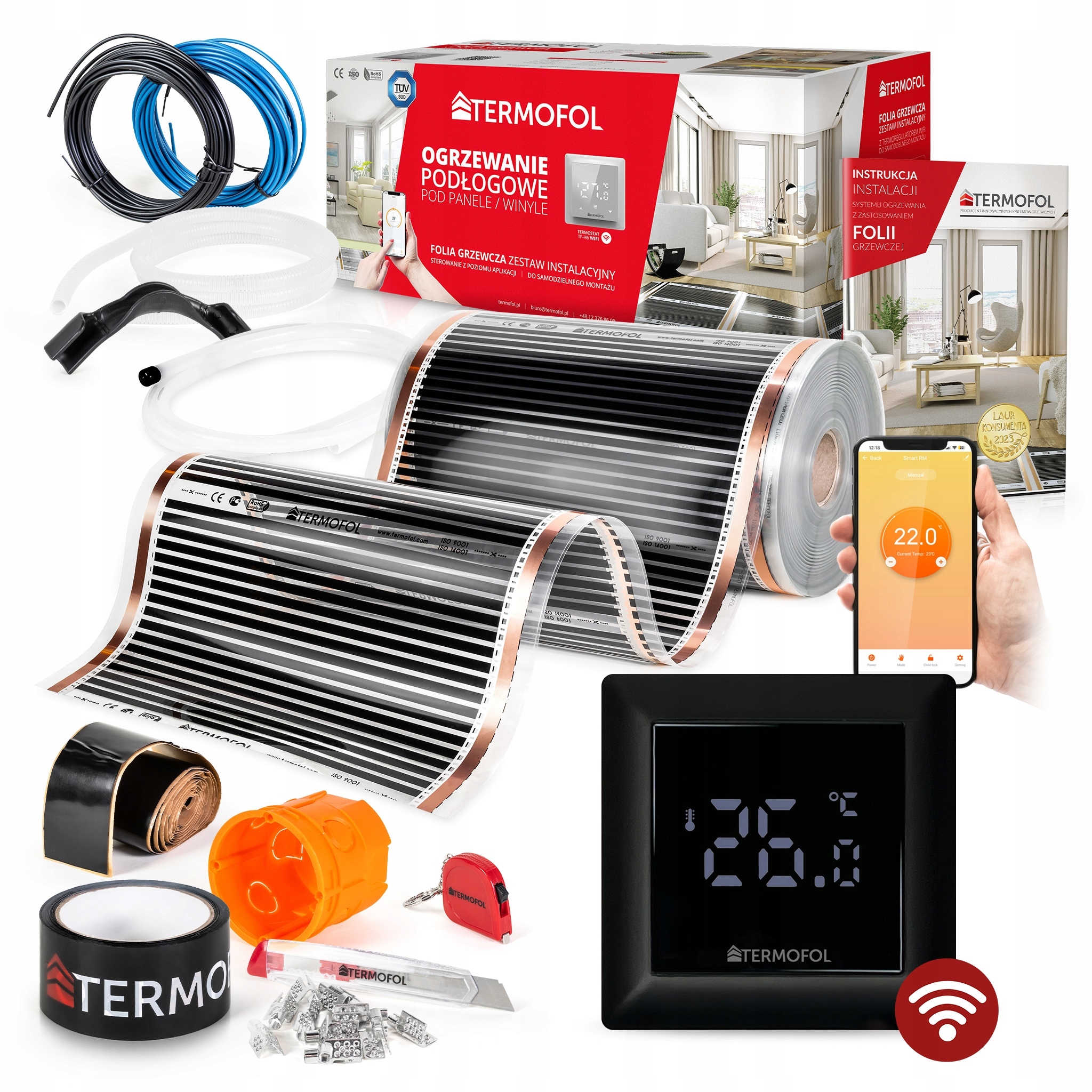 Vykurovacia Fólia Sada Infračervená, výkon 60 W, 50 cm, plocha 28 m² TF-H6 Black WiFi