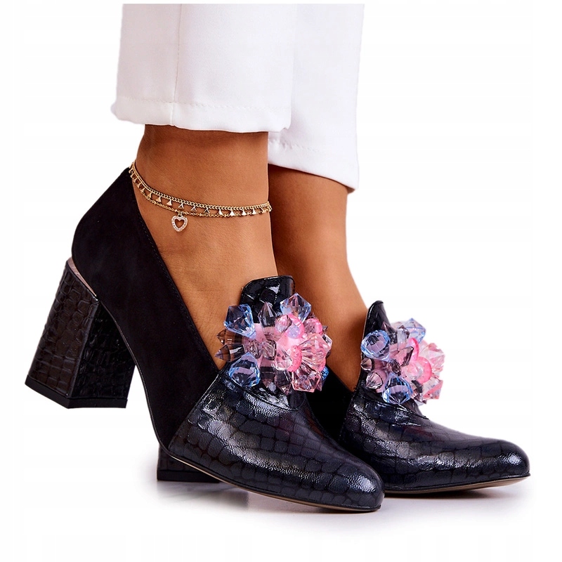 Semišové Hadí Lodičky Na Podpatku Černé 35