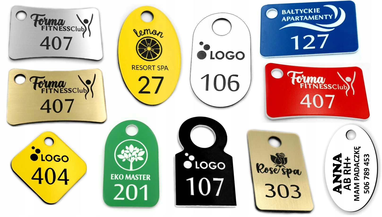 BRELOKI do kluczy hotelu szatni NUMERKI grawer LOGO 6x3 10 szt różne kolory EAN (GTIN) 5906154600972