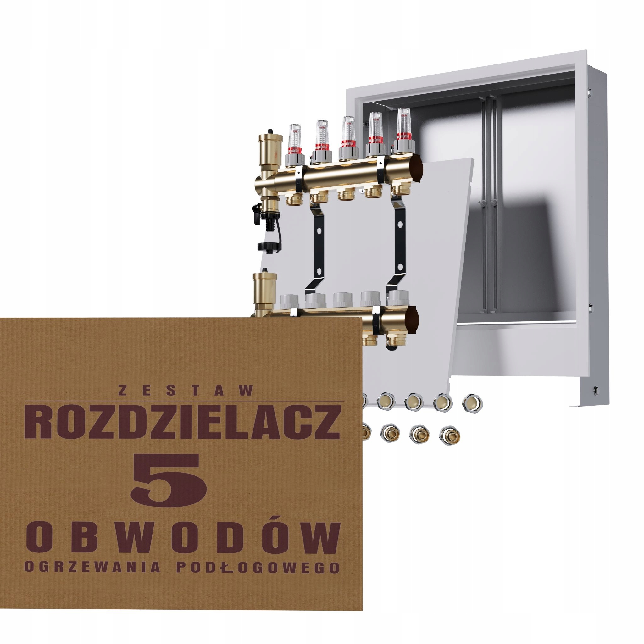 Rozdělovač pro podlahu 5 okruhů podomítková skříňka spojky Pex