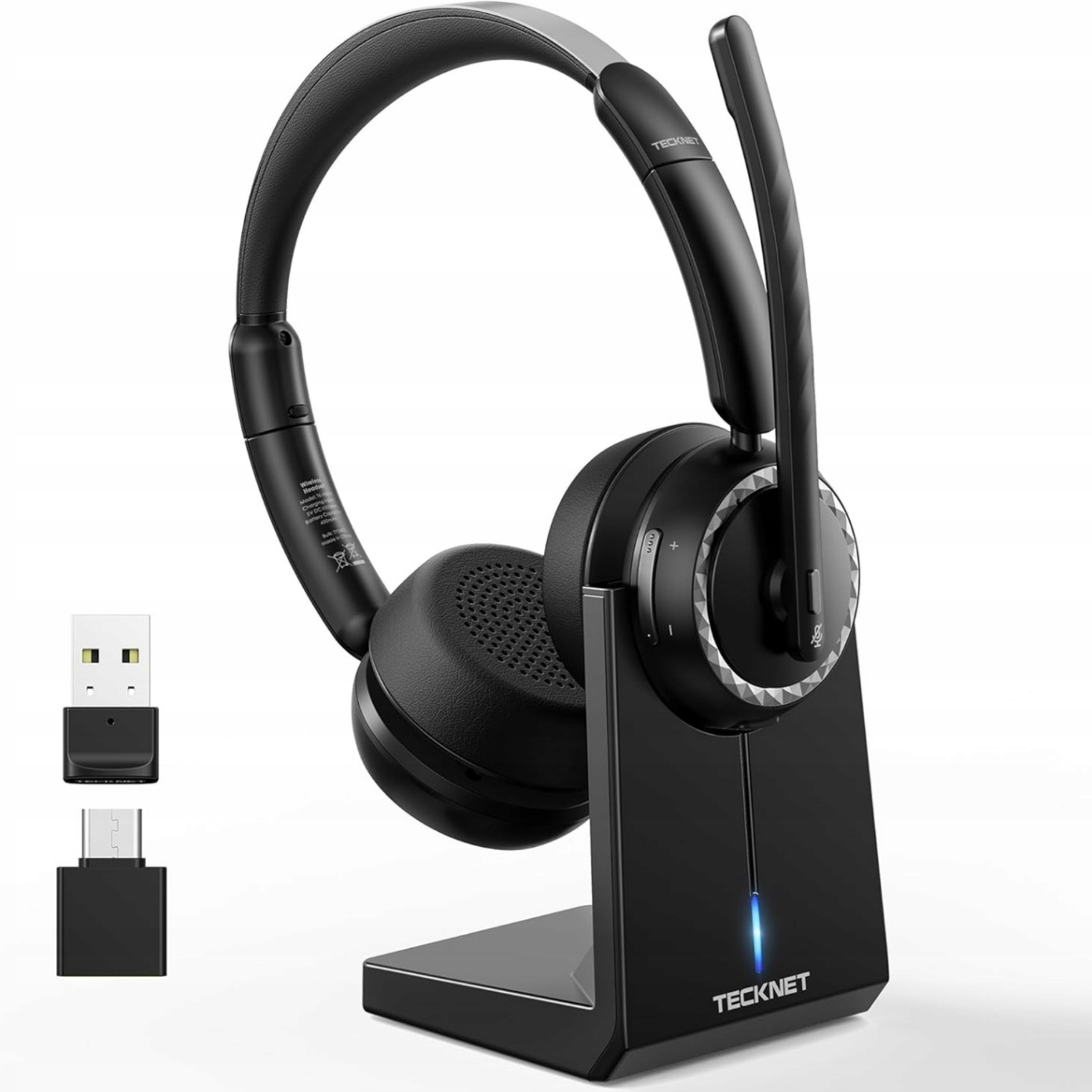 Tecknet Sluchátka Bezdrátové Bluetooth Mikrofon Ai Usb Nabíjecí stanice
