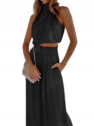 MD dvoudílný elegantní komplet halenka kalhoty M Černá