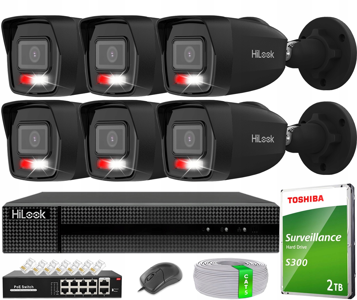 Sada 6 Kamier Na Monitorovanie 6MPX Ip Vonkajšie Čierne Hilook Hik Disk 2TB