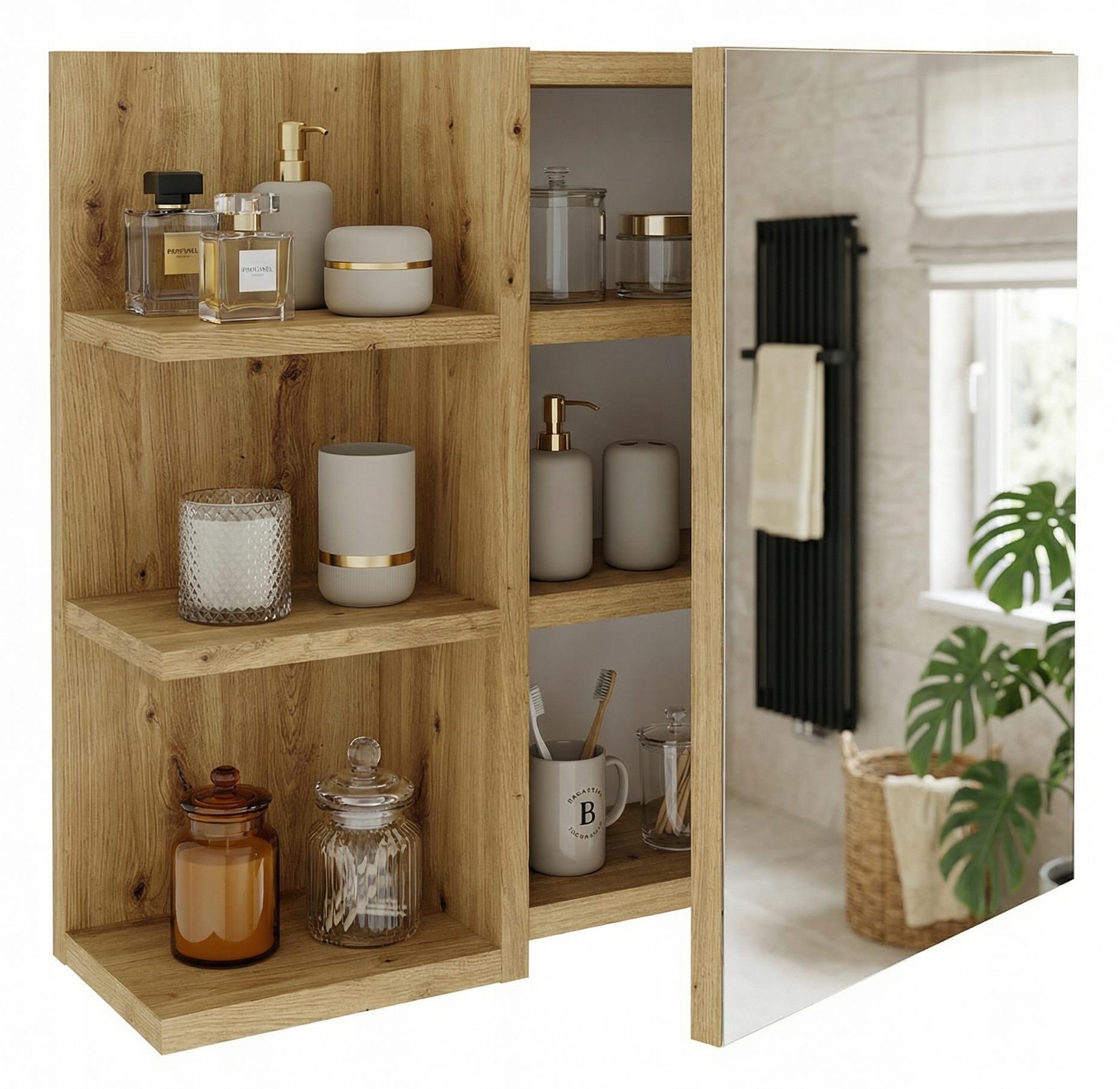 Koupelnová skříňka koupelnový regál police zrcadlo závěsná dub Artisan závěsná