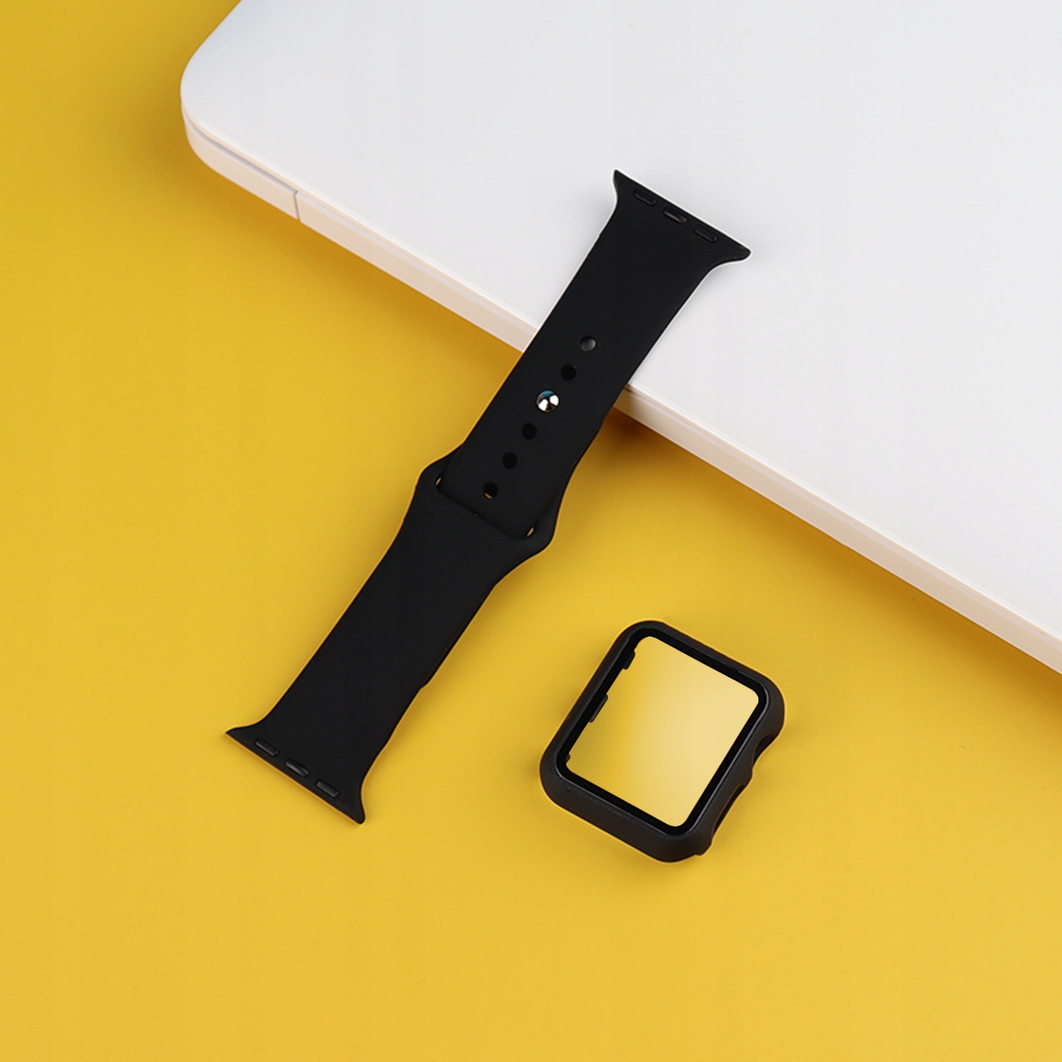 PASEK DO APPLE WATCH ETUI OCHRONNE + SZKŁO ( 9 8 7 ) 41 mm ZESTAW RAMKA Kolor czarny