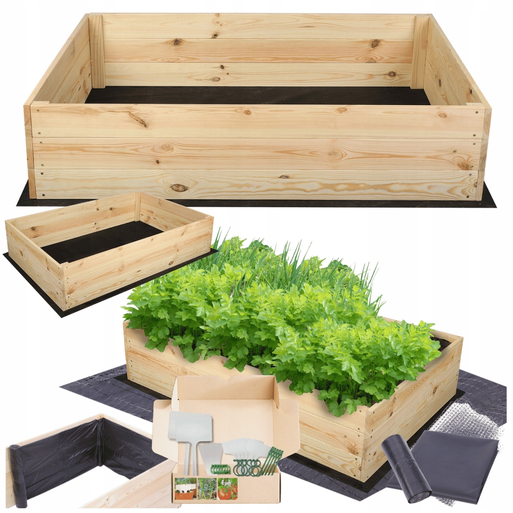 Vyvýšený záhon s dřevěnou bednou zeleninový záhon květináč pařeniště 27x100x60