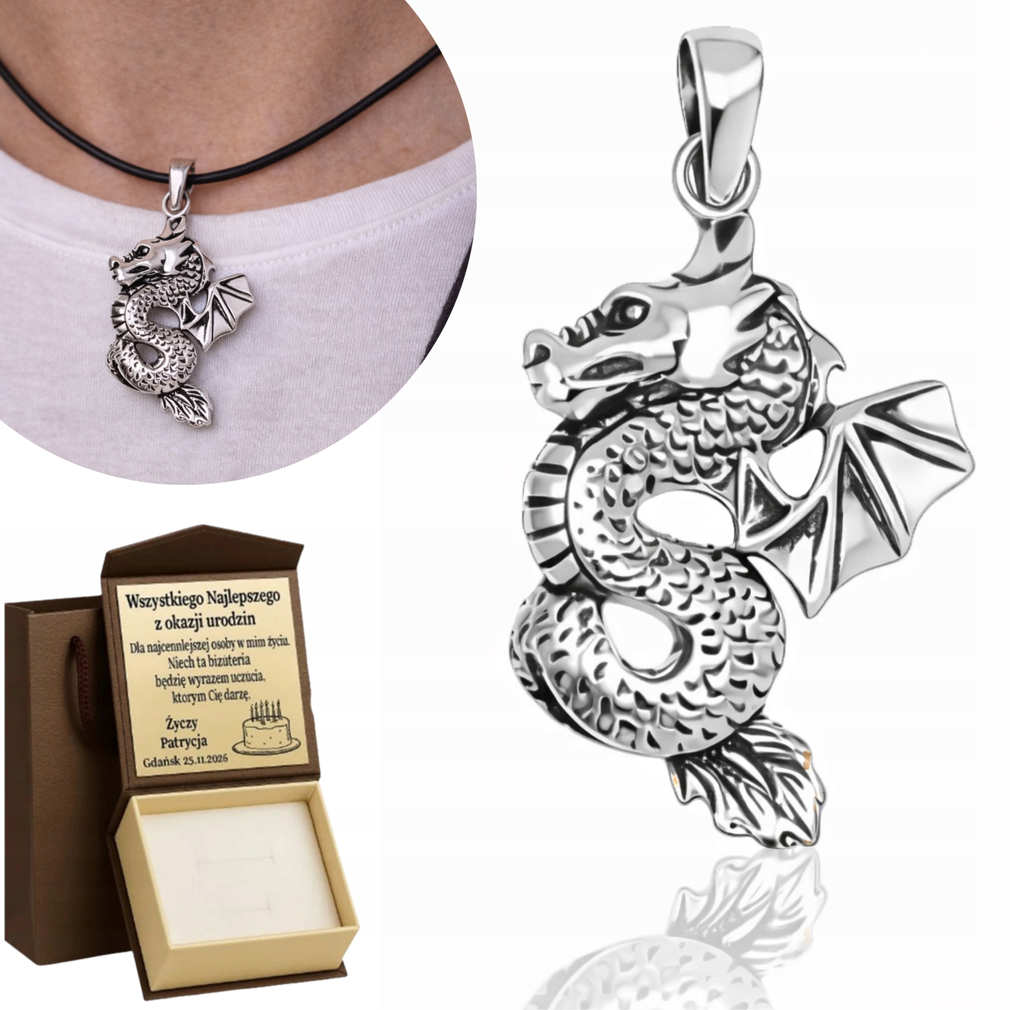 Stříbrný Přívěsek Drak Čínský Stříbro 925 Oxidovaný Unisex Gravírování