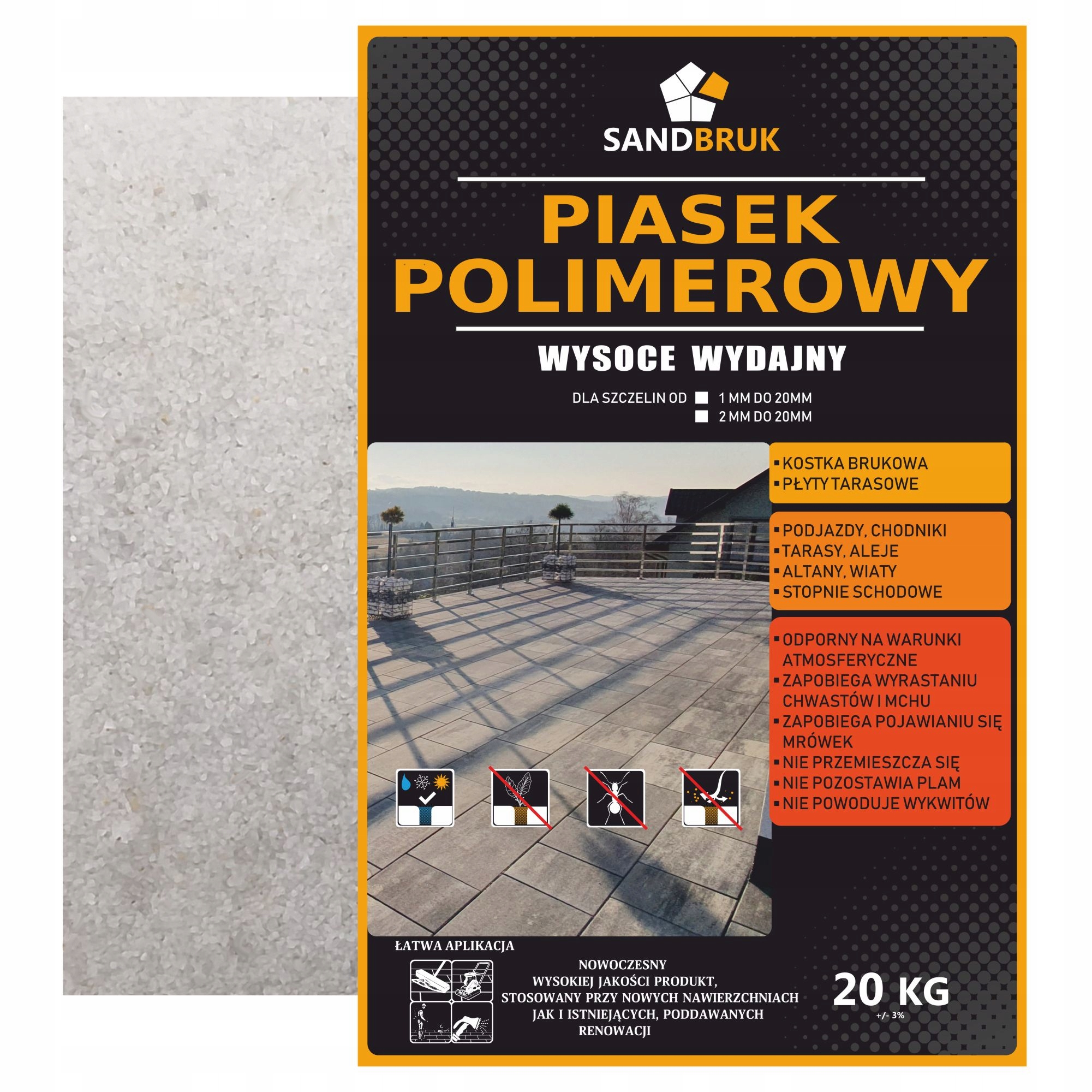 Piasek Polimerowy SandBruk Fuga Do Kostki Brukowej Płyt Biały 20 kg..