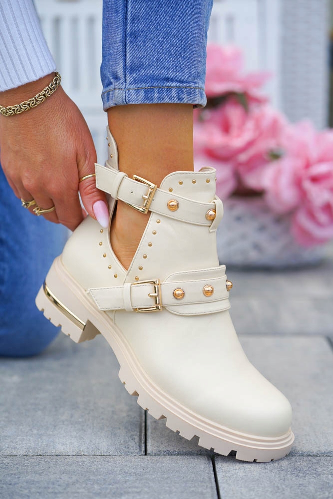 Beżowe Botki Damskie Ze Skóry Z Wycięciem Jannet40 Długość wkładki 25.5 cm