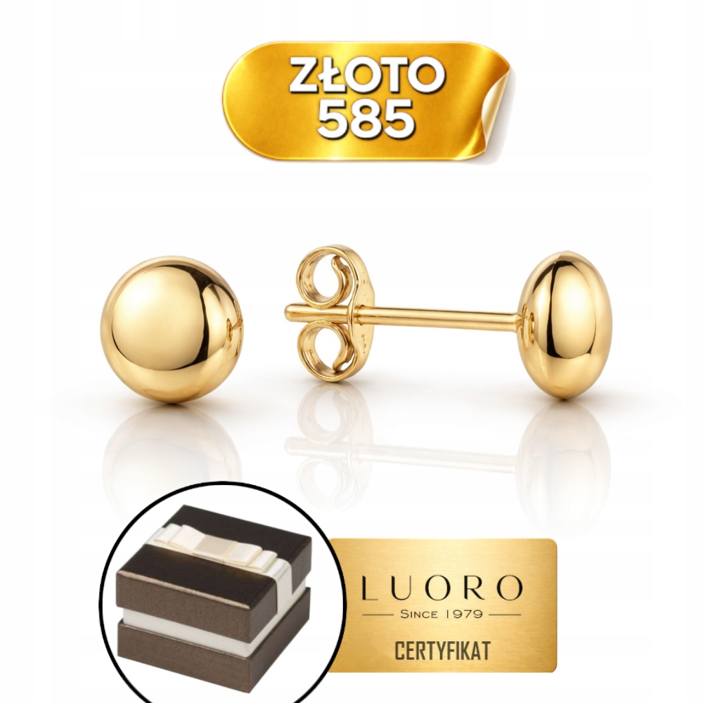 Náušnice Zlaté 585 14K Půl Kuličky Plné 5 MM Tužka Elegantní Lehké