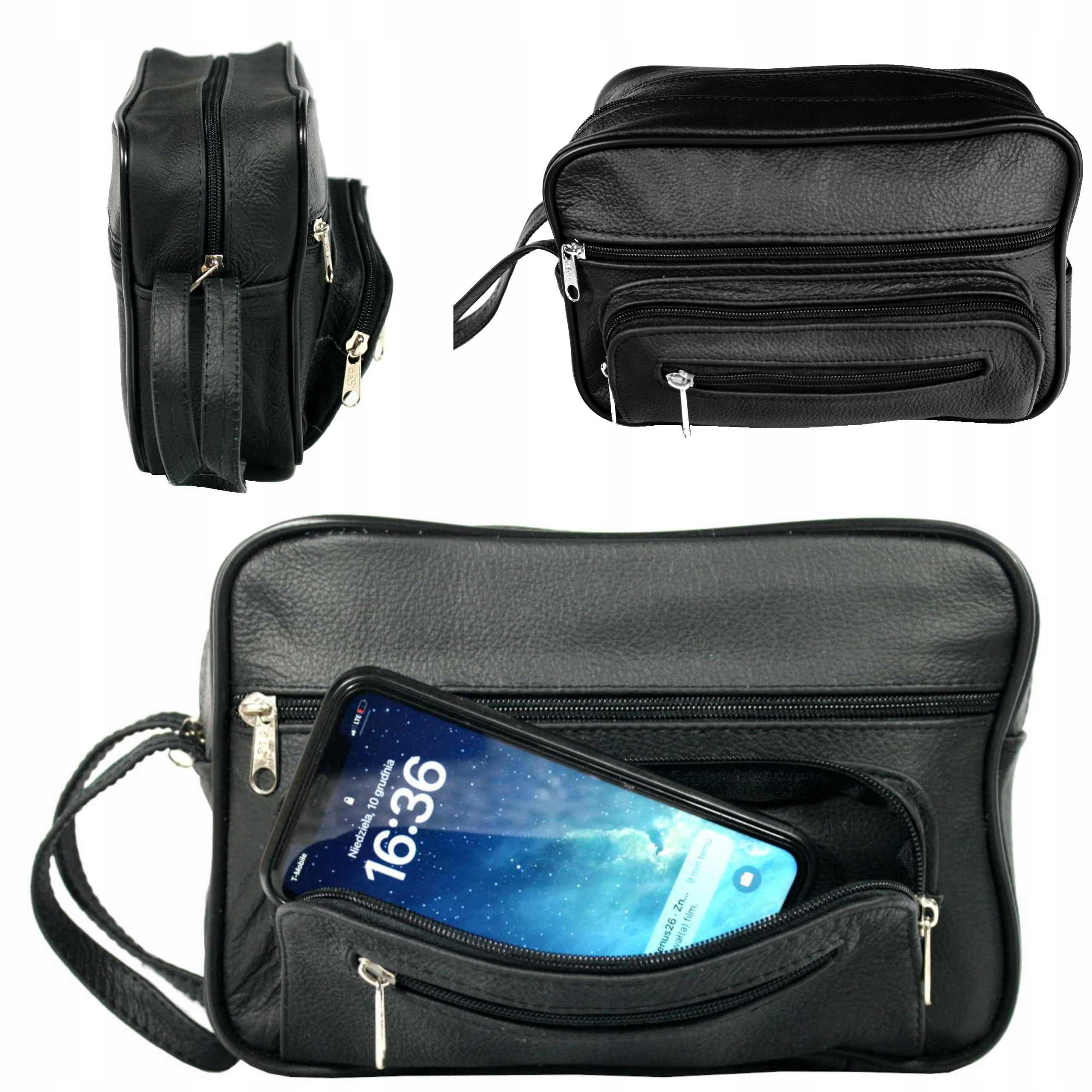 Pánská kožená taška černá, dvě komory do ruky, velká polská výroba