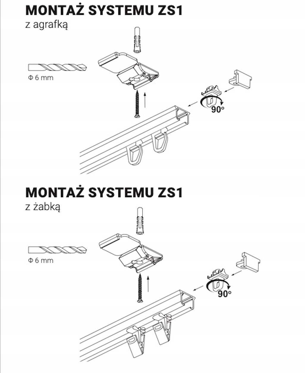 Uchwyt sufitowy pojedynczy smart-klik do szyn ZS Zawartość zestawu inny