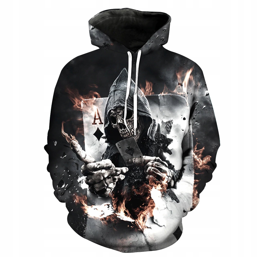 Męska Bluza z Kapturem Czaszka, Motyw As Karta Śmierci Nadruk 3D M