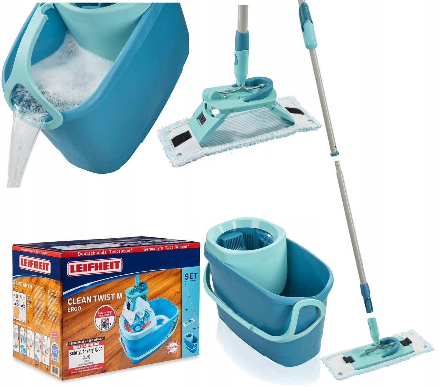 Mop Płaski Obrotowy Z Wiadrem Wyciskaczem 6L Leifheit Twist Ergo 33 CM