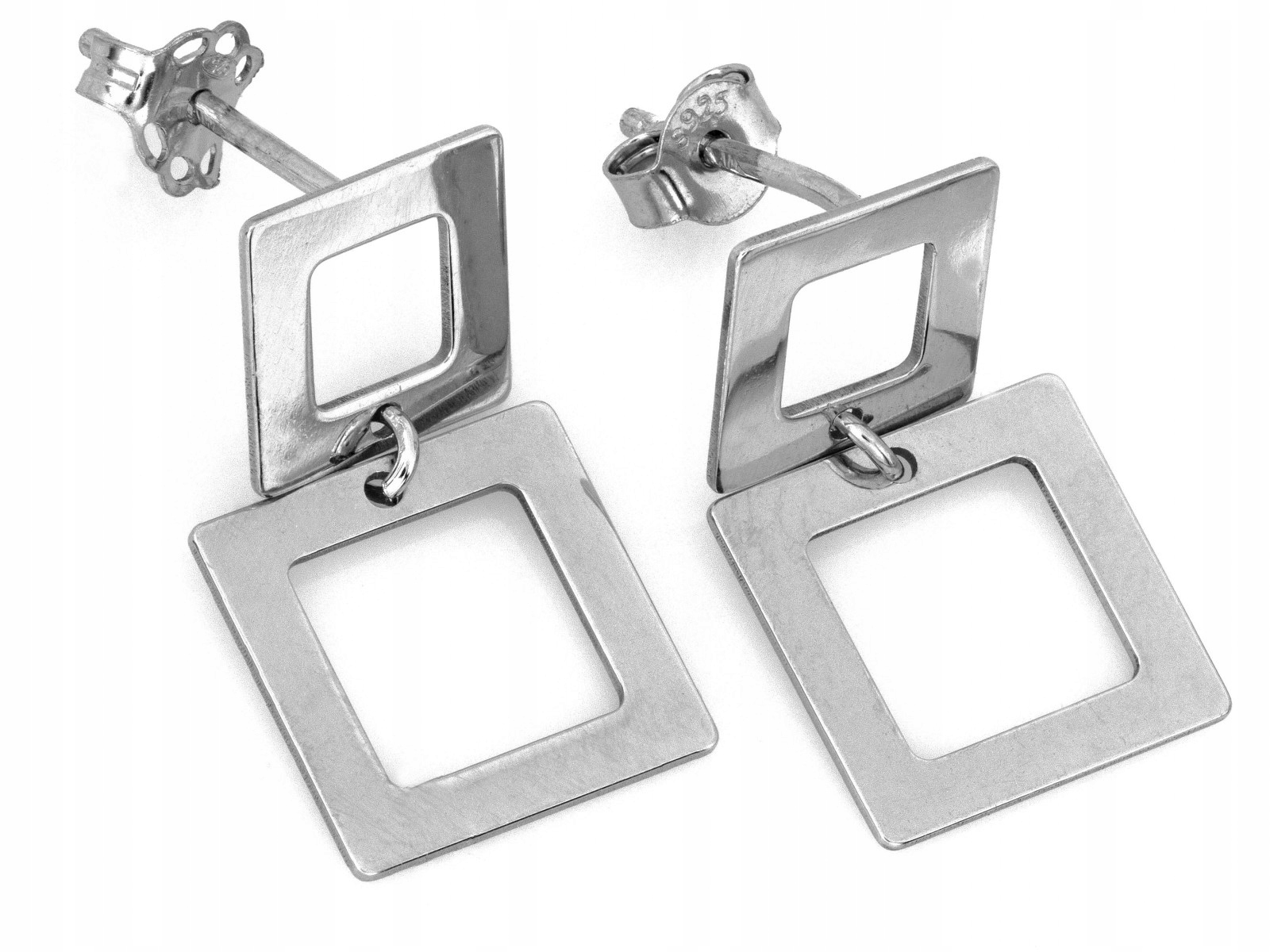 Visací Náušnice ze dvou čtverců, stříbro 925, 1.56g – módní design, ideální jako dárek