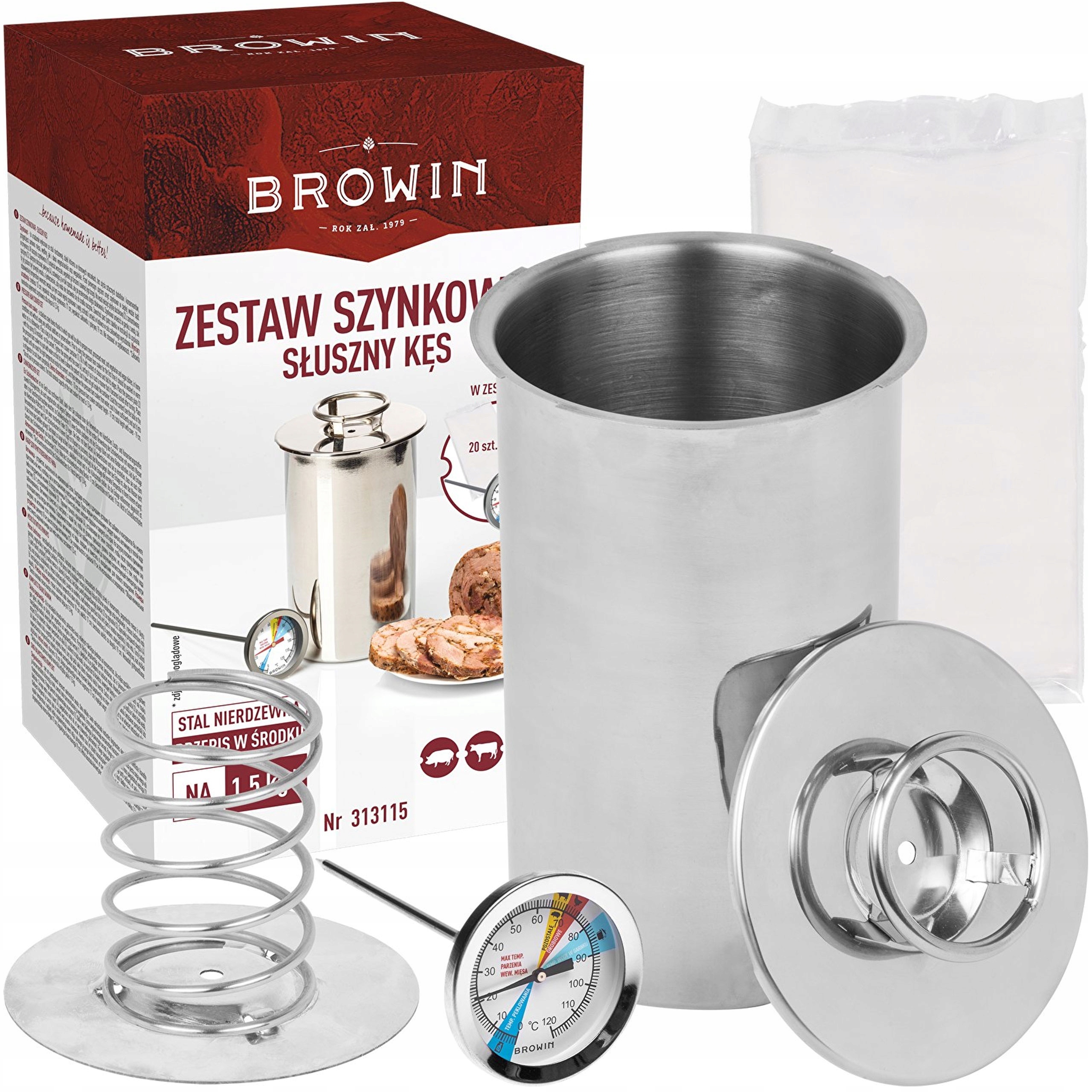 

Szynkowar 1,5KG+TERMOMETR+WORECZKI Zestaw Browin