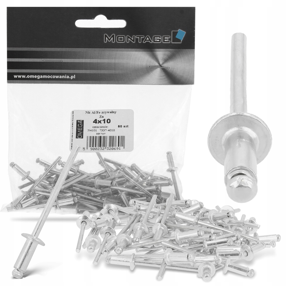 

Nity zrywalne stalowe nierdzewne nit 4x10 50szt