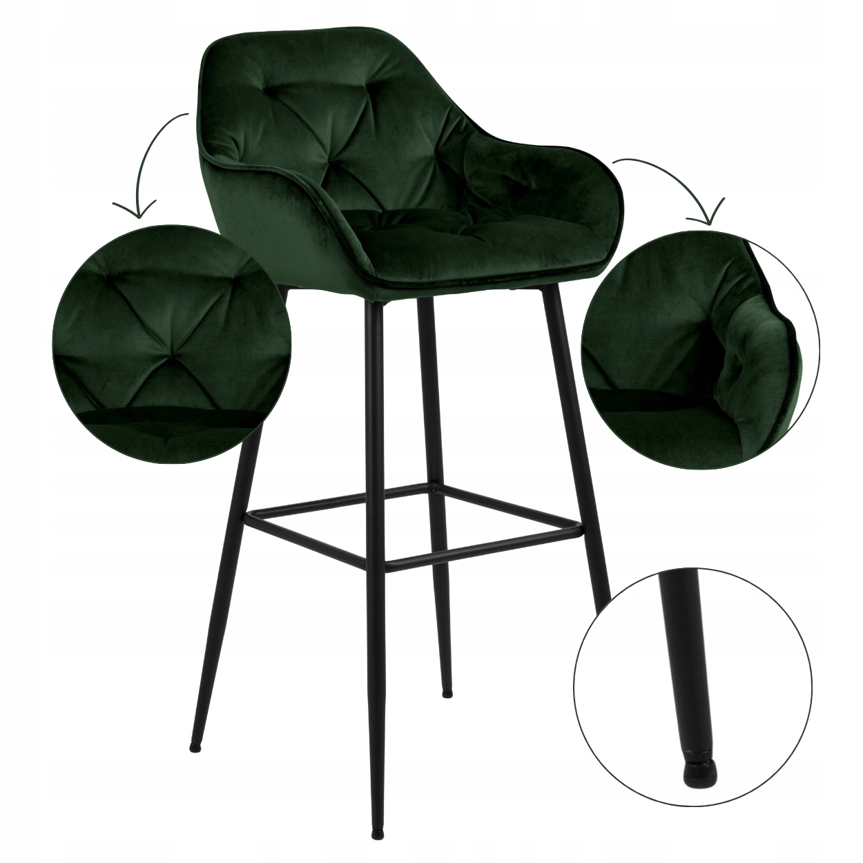 Vysoká Barová Stolička Tmavá Zelená Kuchynská stolička s opierkou na nohy