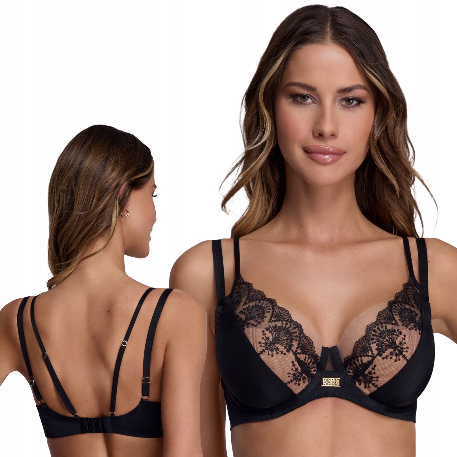 Ava 2198 černá krajka tyl Polovyztužená podprsenka Semi Soft 100C