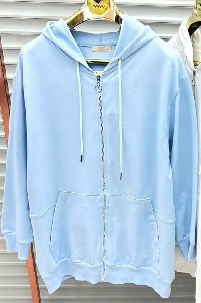 Wawa Premium bluza Plus size 48/50 bawełna niebieska błękit rozpinan kaptur