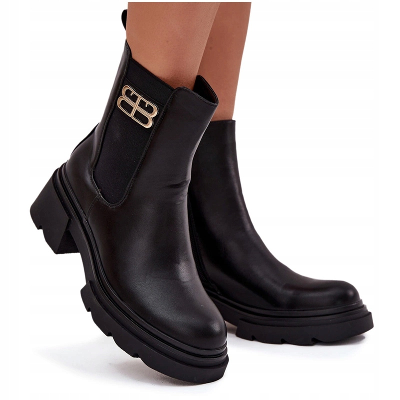 Kotníkové Boty Dámské Eko Kožené Zateplené Zlatý Detail Zip Černé 37