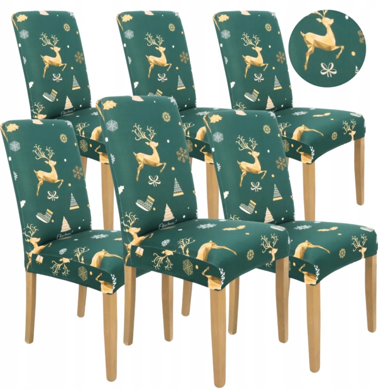 6 Ks Potah Na Židli Zelený Vánoční Vzory Elastický Univerzální