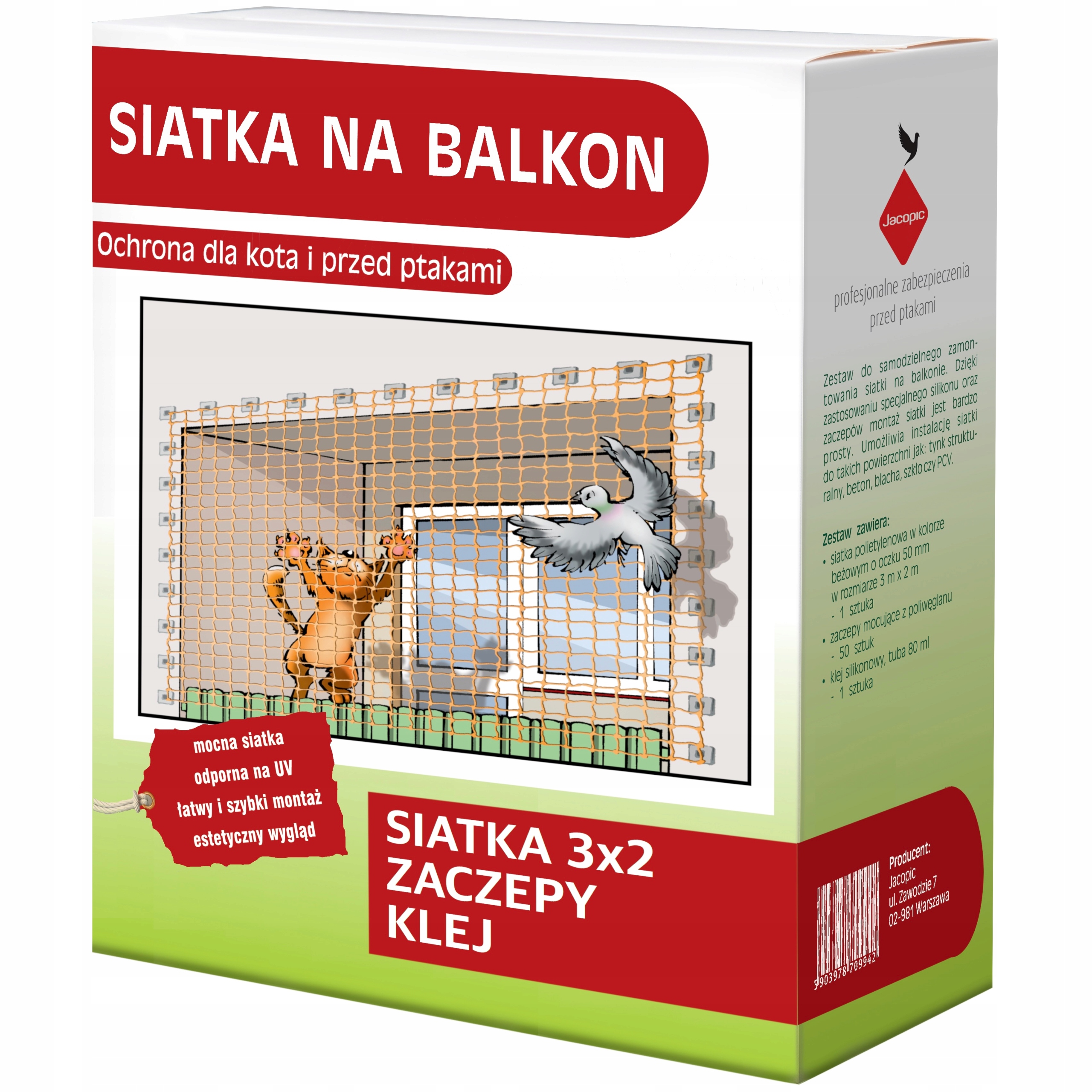 Levně Set Síťka Na Balkon Proti Ptákům Holubům 2X3 m Oko 50 mm Bez Vrtání