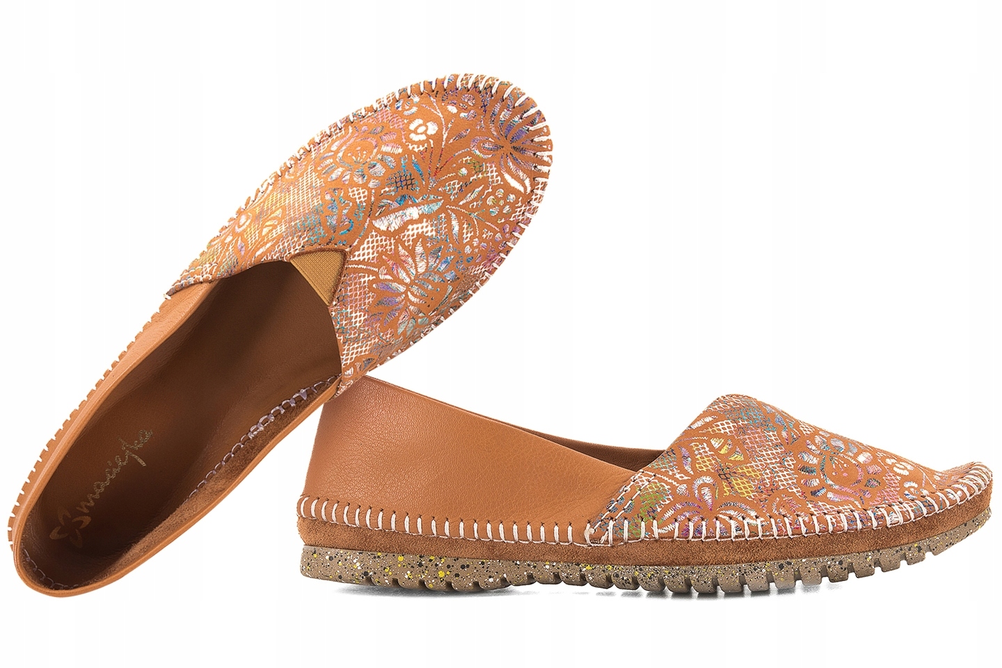 Maciejka T1929-30 Dámské Mokasíny Polobotky Balerínky Kůže červené květy 38