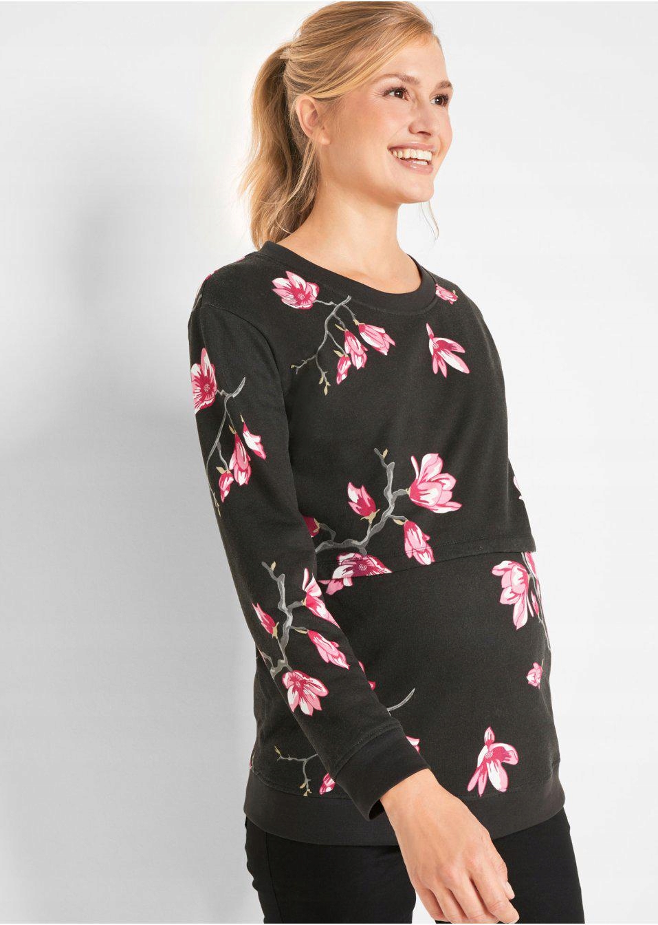 48 Bonprix BLUZA W KWIATY DO KARMIENIA Dekolt okrągły