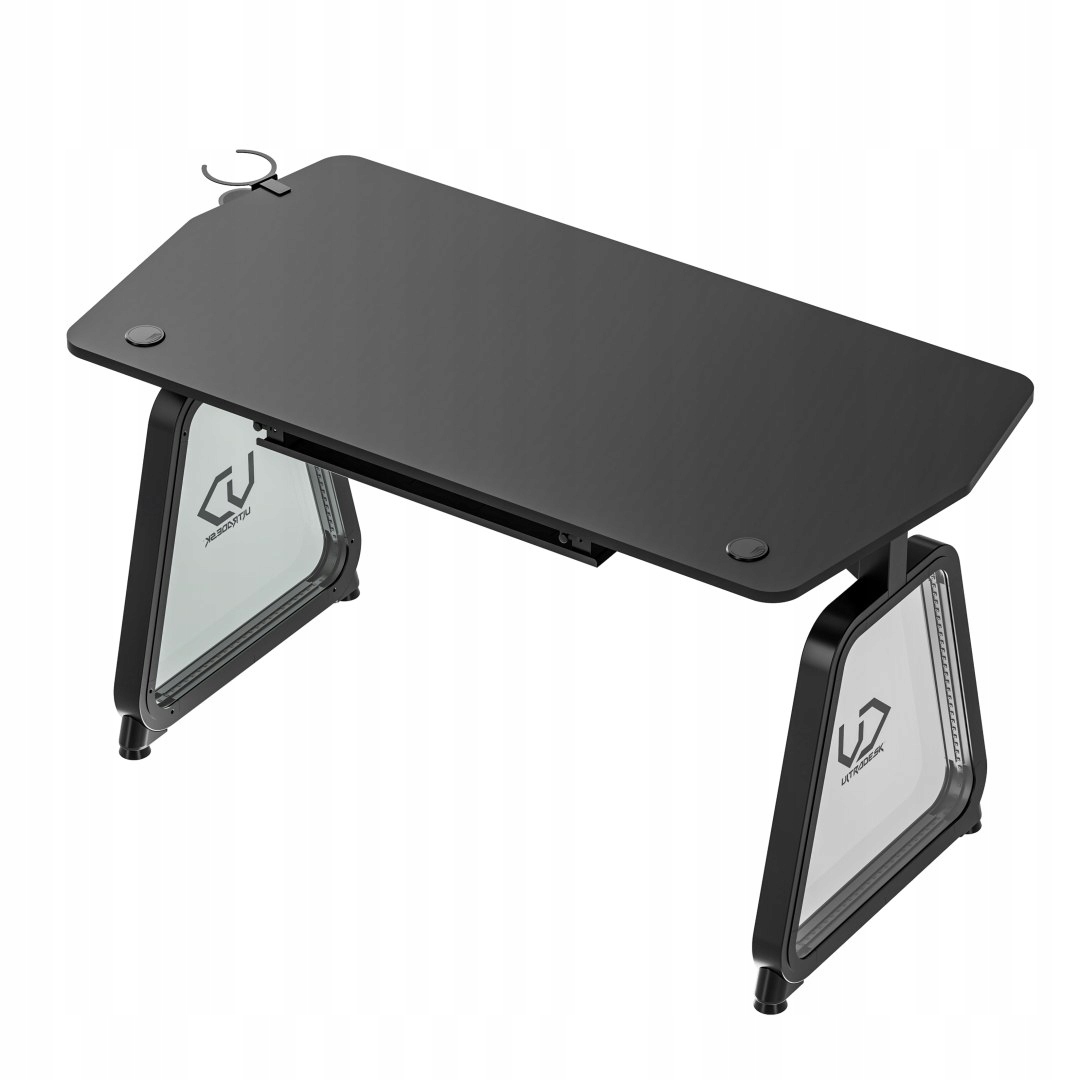 ULTRADESK Biurko dla gracza BOOSTER, 136x70,5 cm, 75 cm, podświetlenie RGB, Kolor blatu czarny