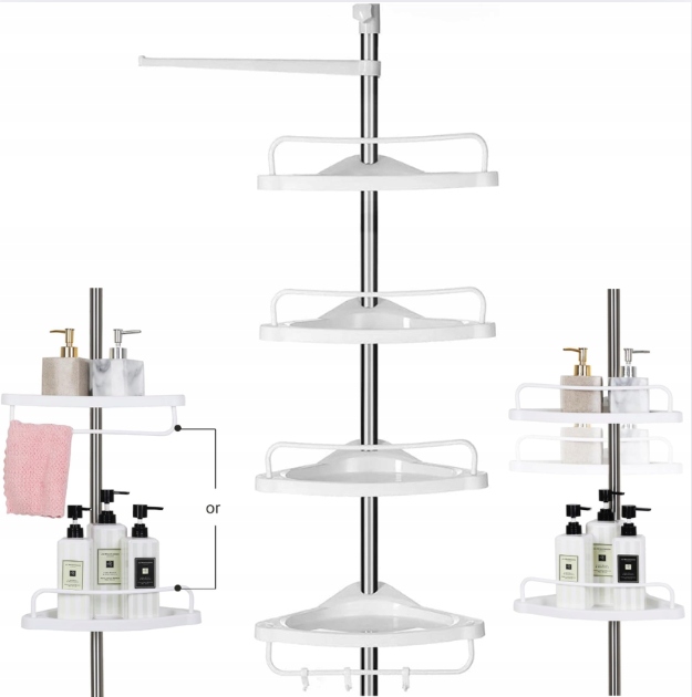 Teleskopická koupelnová polička pod sprchu, nastavitelná výška, bílá