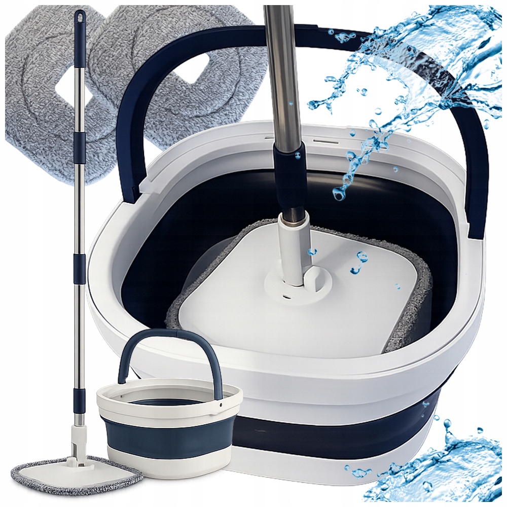 Rotační Plochý Mop 360° S Skládacím Kbelíkem, Rotační Kbelík, 2 Mikrovlákna