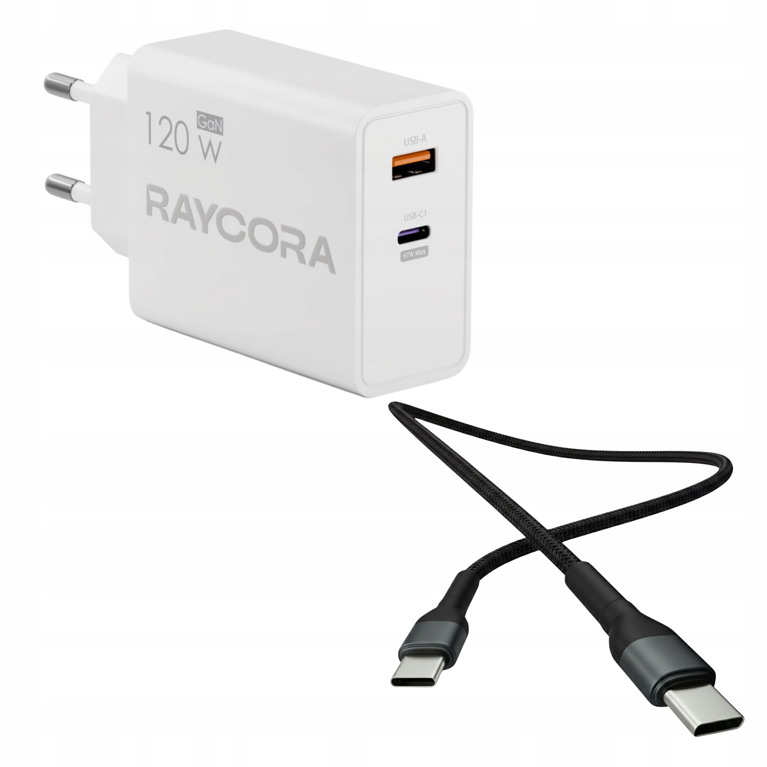Ładowarka Szybka Usb C Usb A Turbo Sieciowa 120W Kabel Usb C-C Oplot 100cm