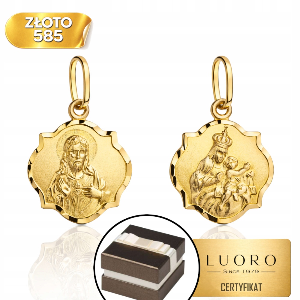 Zlatý Medailon 585 14K Škapulíř Žluté Zlato Jemný 2 CM Elegantní