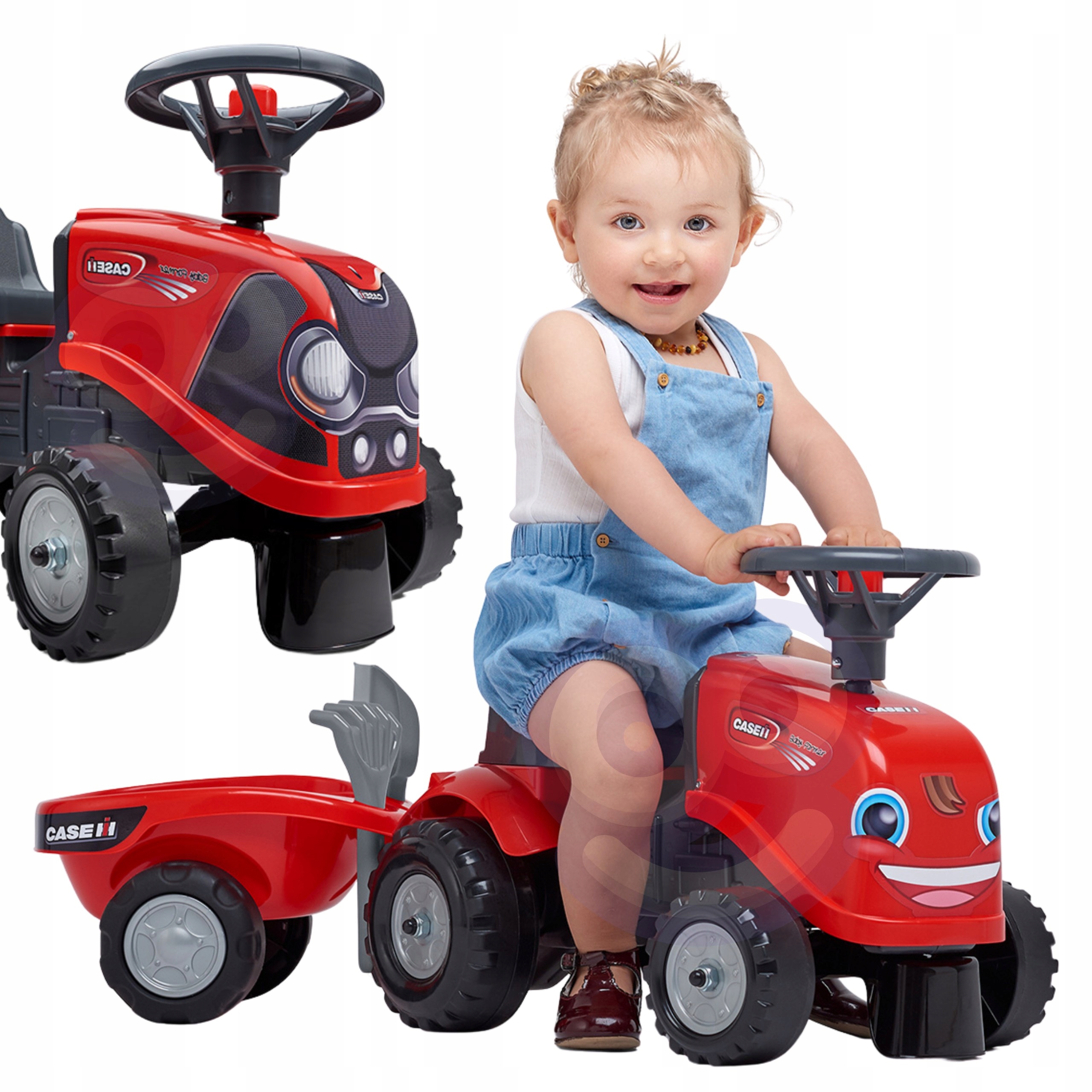 Traktor Jeździk Baby Case Ih Ride-on Przyczepka Łopatka Grabki 12M+ Falk