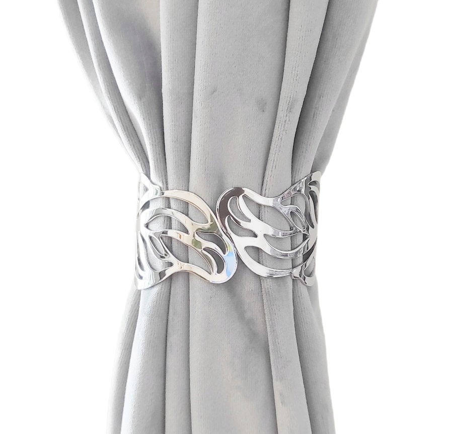 SREBRNA KLAMRA SPINKA DO FIRAN ZASŁON LIŚĆ AŻUR