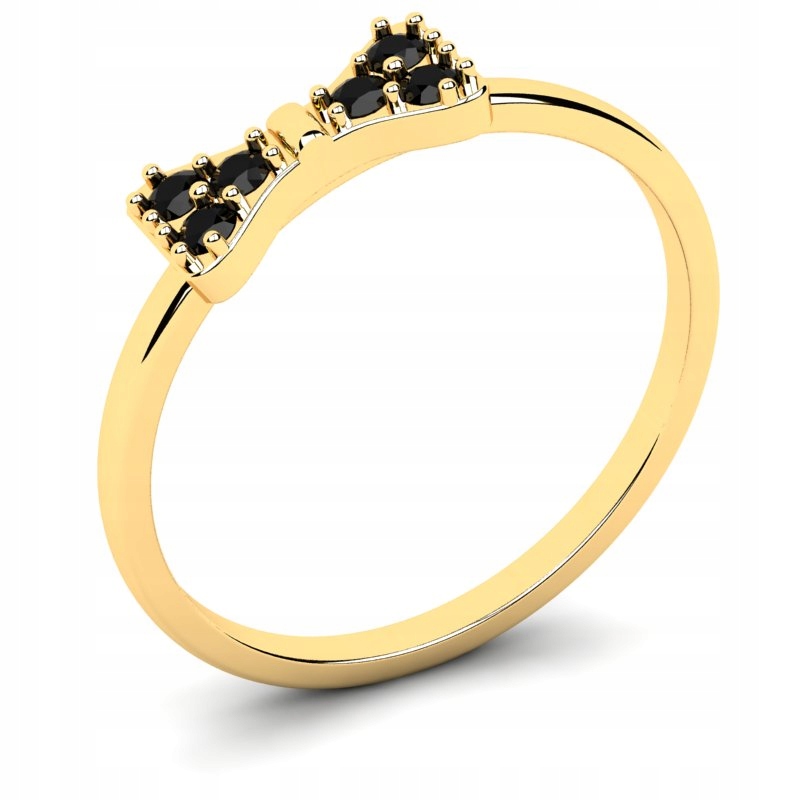 

Pierścionek Złoty Kokardka Z Czarnymi Cyrkoniami