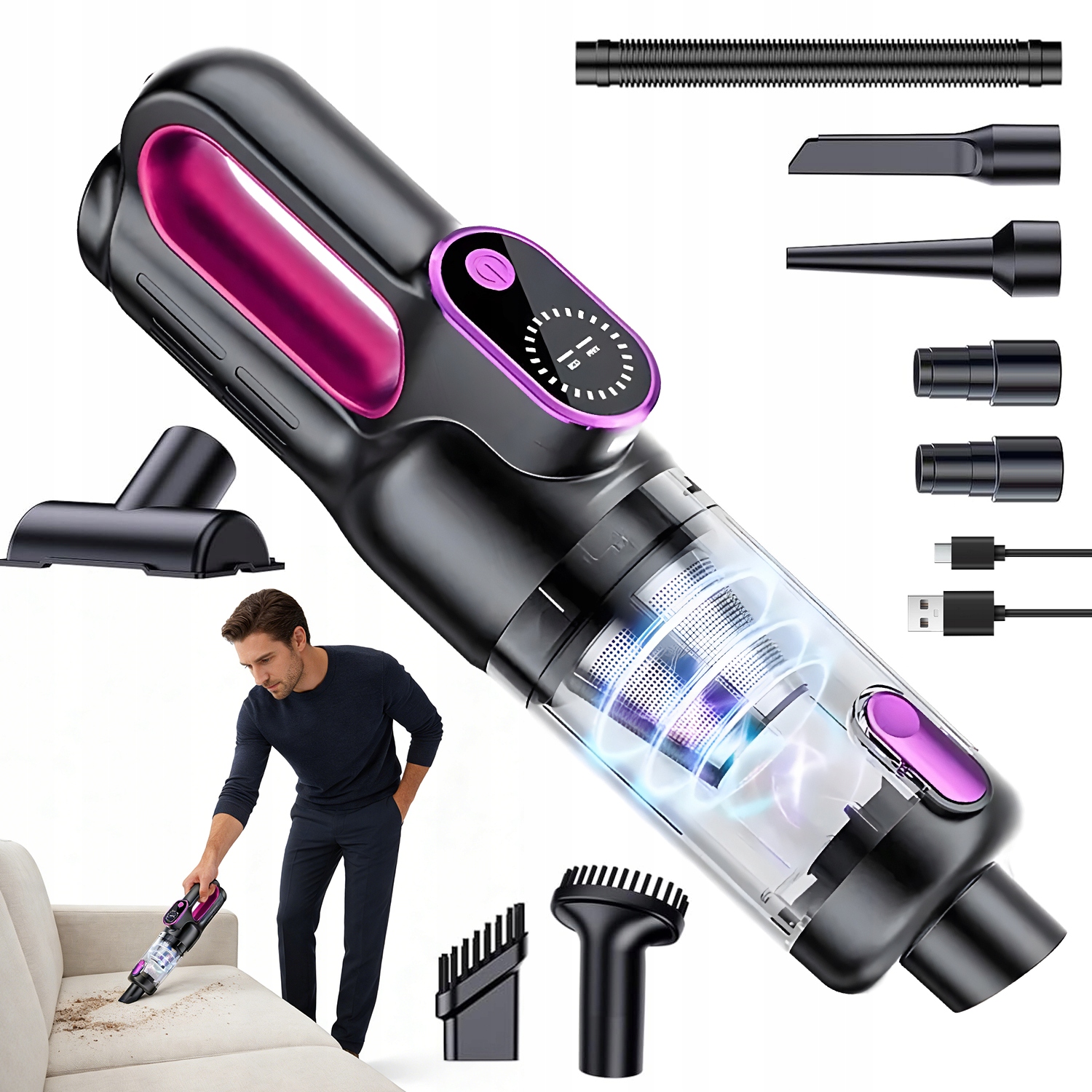 Akumulatorowy Odkurzacz Ręczny Pionowy 2W1 Samochodowy Bezprzewodowy Wuber