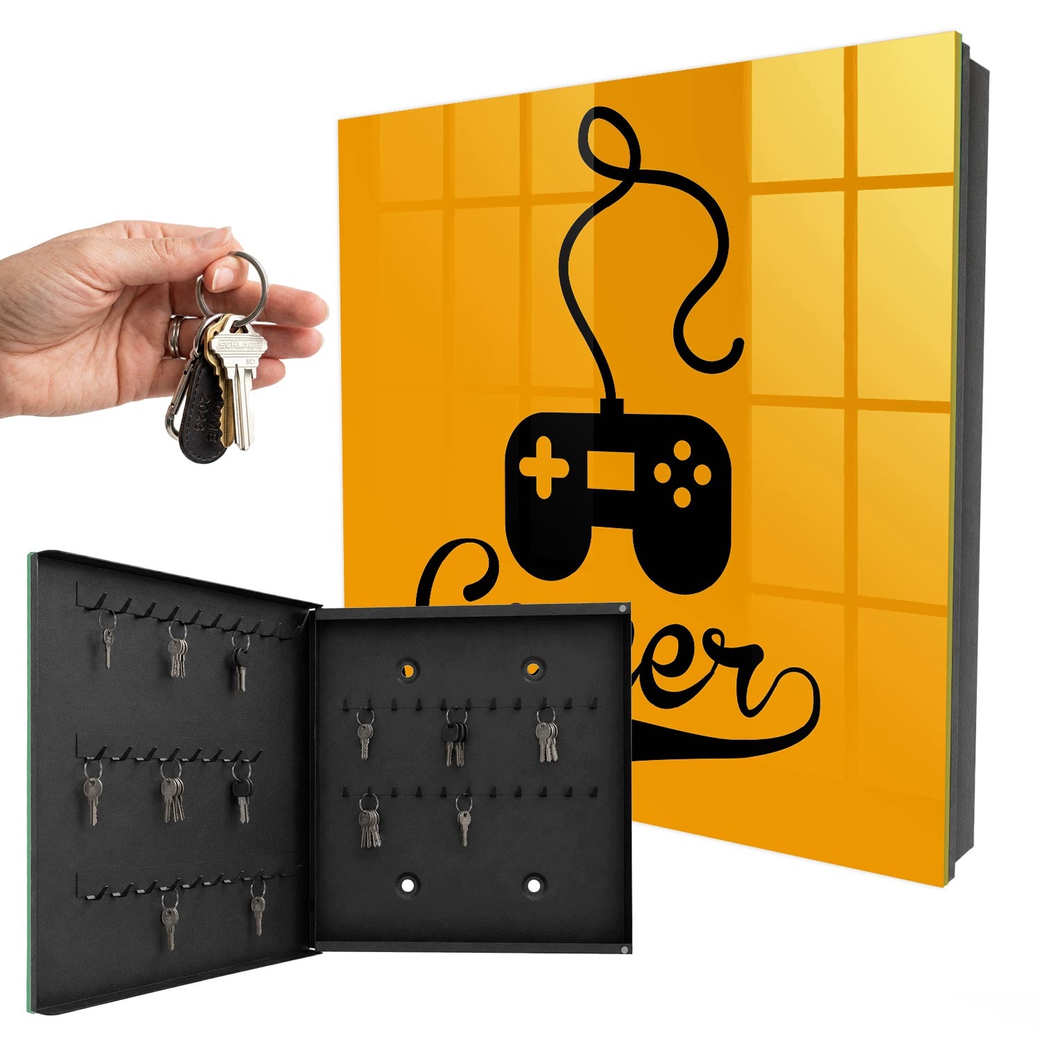 Věšák Organizér Schránka na klíče Pad I Nápis Gamer Černá levá 30x30 cm