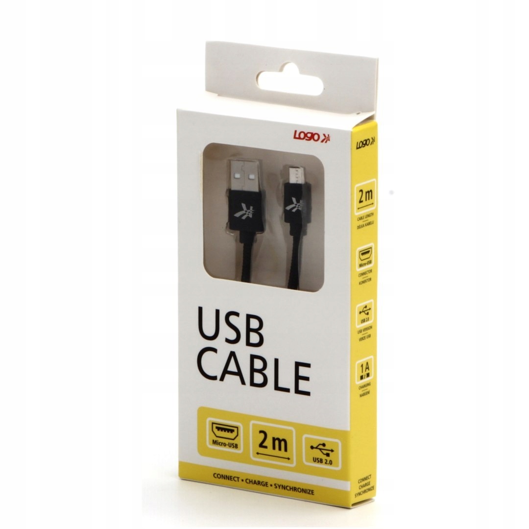 Logo USB kabel (2.0), USB A M - microUSB (M), 2m, 480 Mb/s, 5V/1A, czarny, Model qww