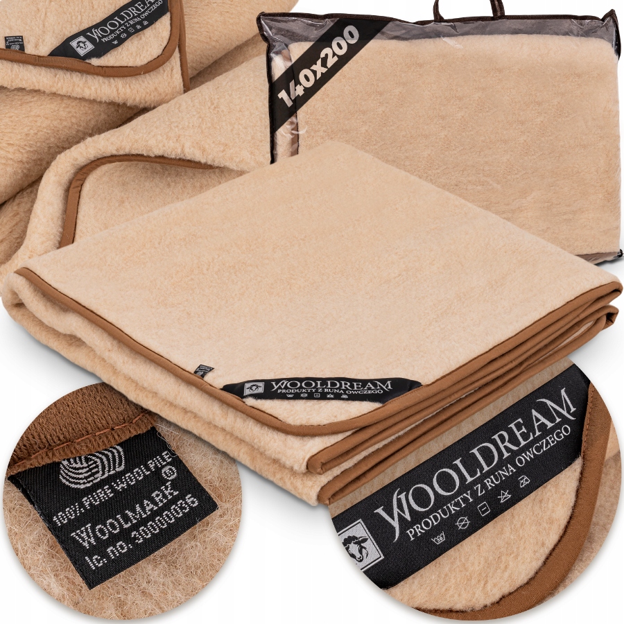 Vlněná Deka Velká Teplá Přehoz Vlna Merino Australská Béžová 140x200