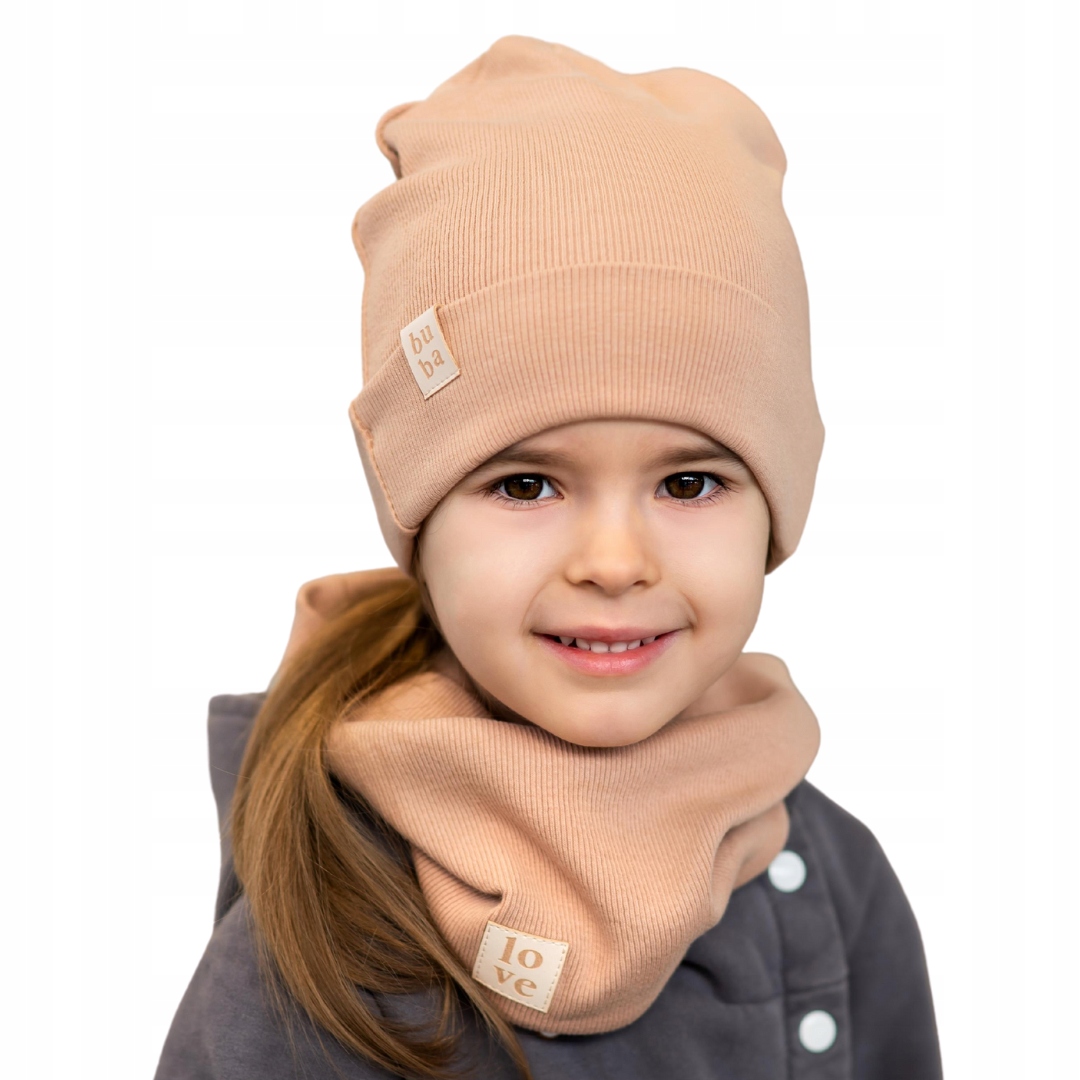 CZAPKA KOMIN KOMPLET DLA CHŁOPCA WIOSNA JESIEŃ Beżowy 40-46 cm
