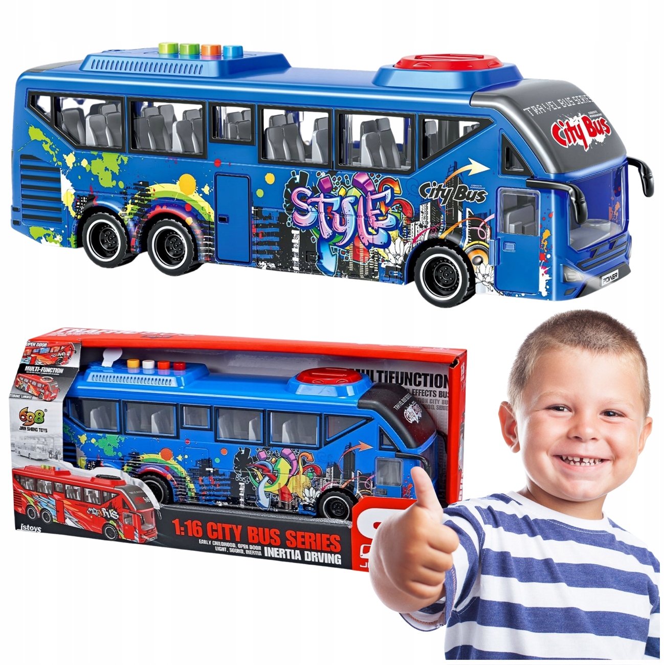 AUTOBUS SZKOLNY TROLEJBUS NAPĘD ŚWIATŁO DŹWIĘK OTWIERANE DRZWI NIEBIESKI