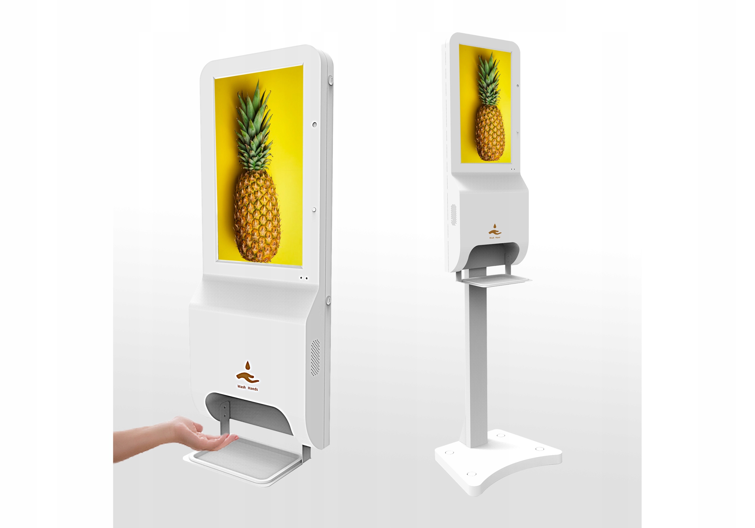 Stacja reklamowa + dezynfekcja rąk + pomiar temp.