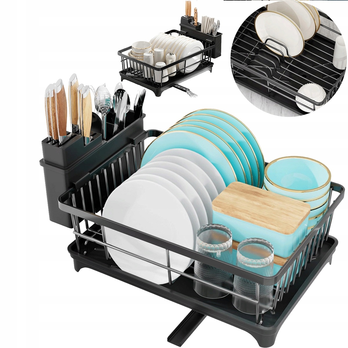 Odkapávač Na Nádobí Černá S Přídavnou Rukojetí, Otočný Výtok O 360°